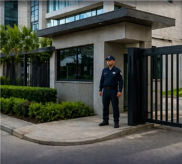 Profissional em serviço de portaria e controle de acesso